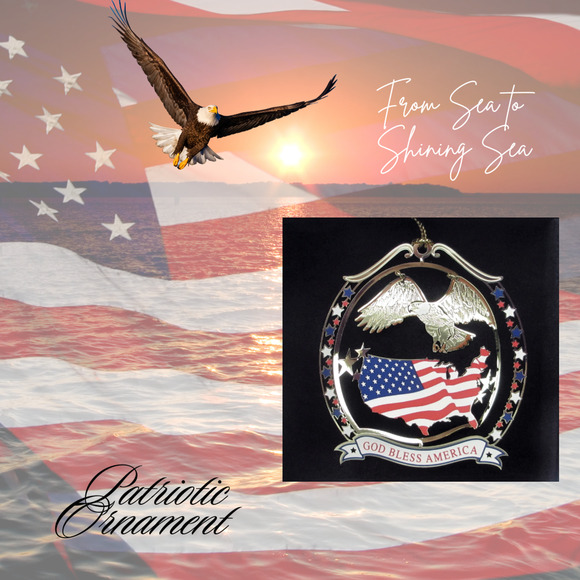 God Bless America Ornament Colored Brass Patriotic USA Flag Eagle Red White Blue - Picture 2 of 6